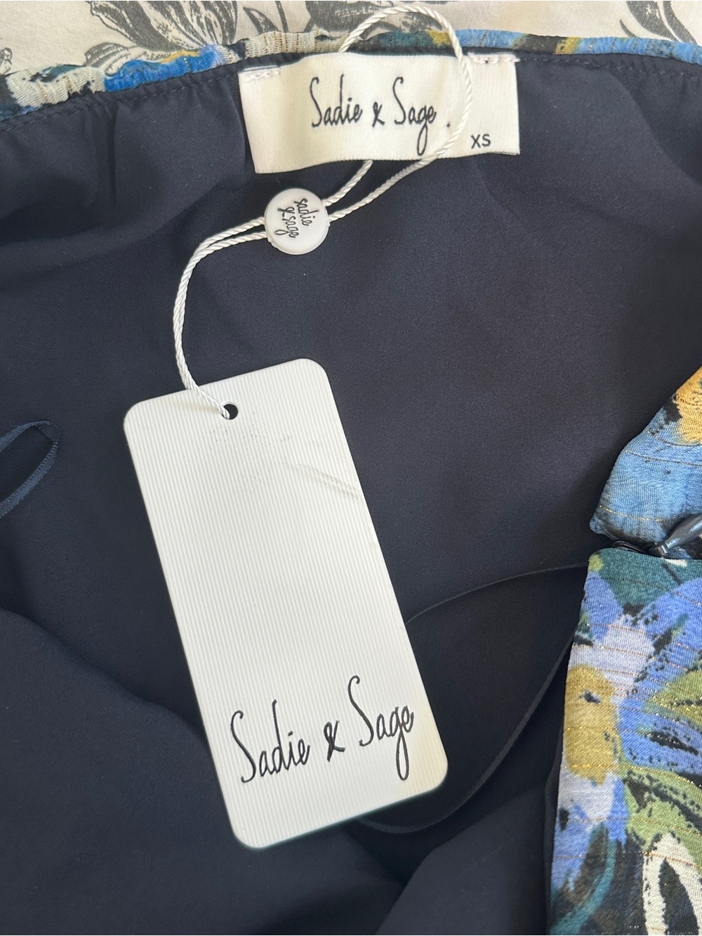 Sadie & Sage Strapless Floral Blouse - Blue, Mustard & White - Picture 4 of 5